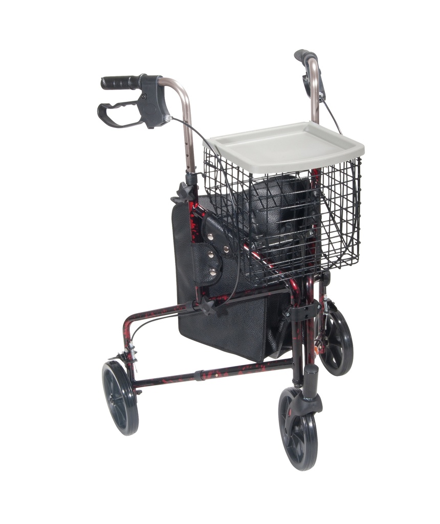 3 Wheel Rollator Rolling Walker with Basket Tray and Pouch (Flame Red)_image_11