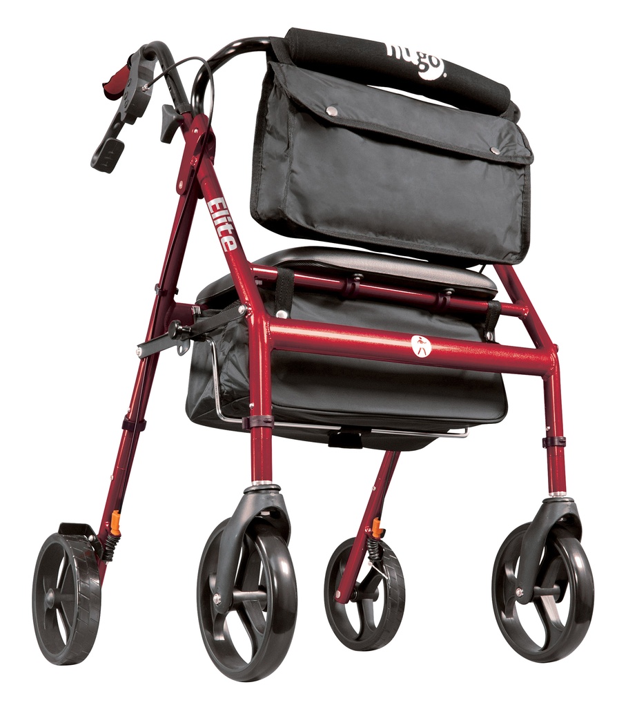 Elite Rollator Rolling Walker with Seat, Backrest and Saddle Bag (Garnet Red)_image_12