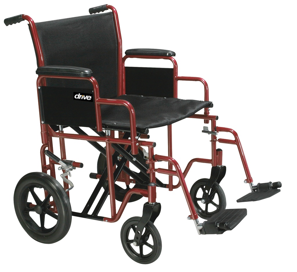 Bariatric Heavy Duty Transport Wheelchair with Swing Away Footrest (RED, 22" Seat)_image_12