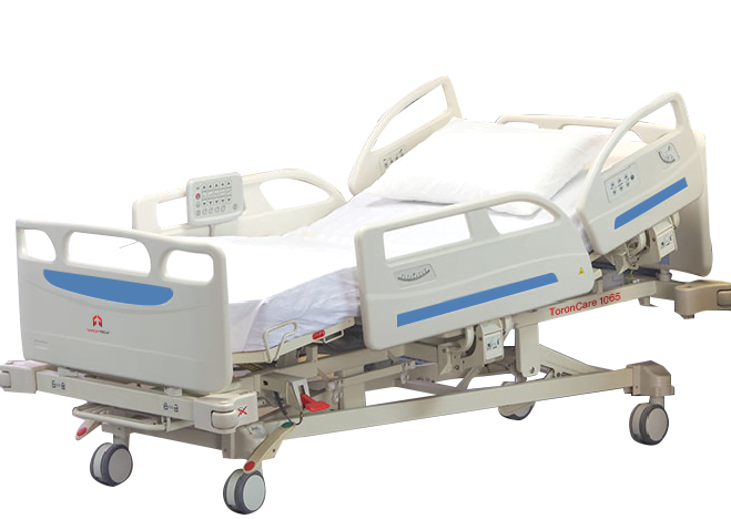 High End Fully Electric hospital bed with 5 functions PKG with mattress and 4 PP split side rails with 2 controller rails & nurse assists controller