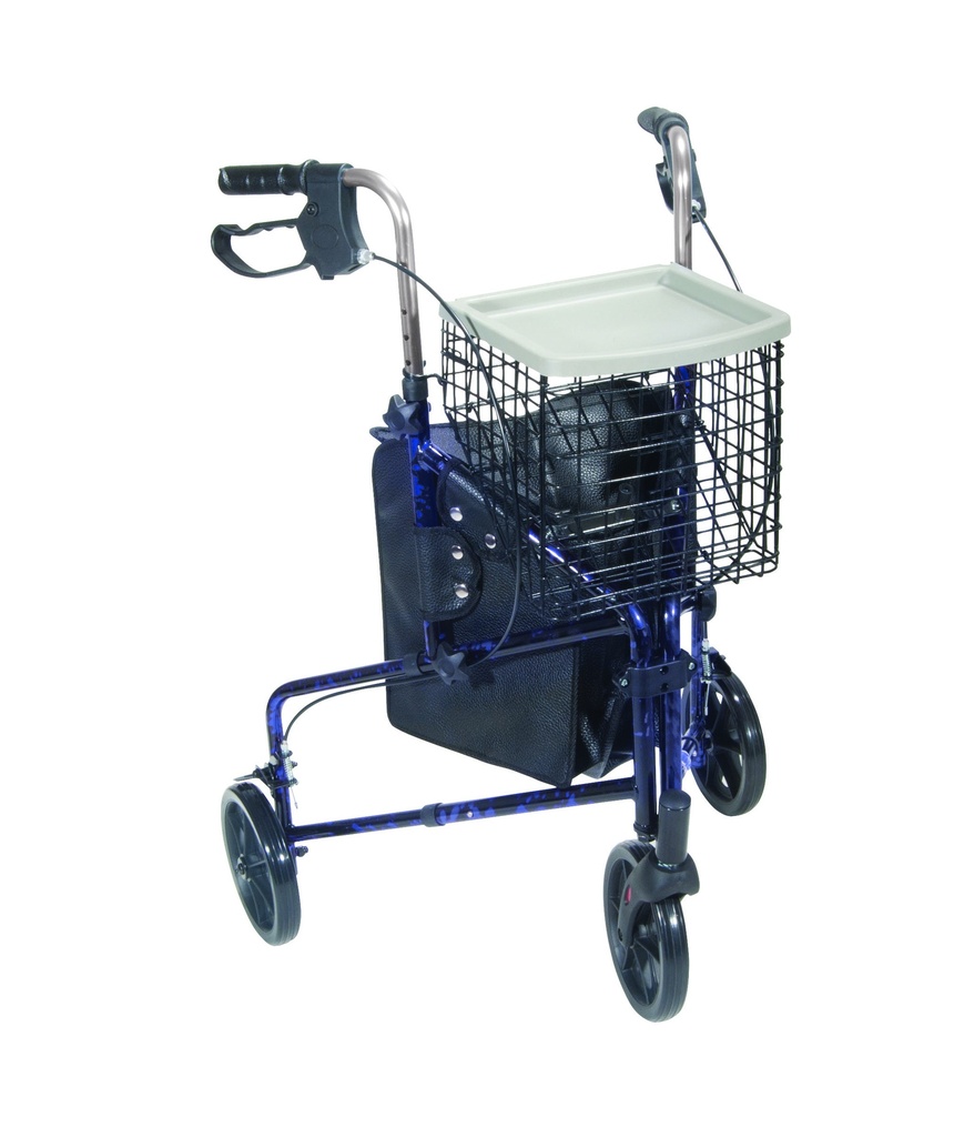 3 Wheel Rollator Rolling Walker with Basket Tray and Pouch (Flame Blue)