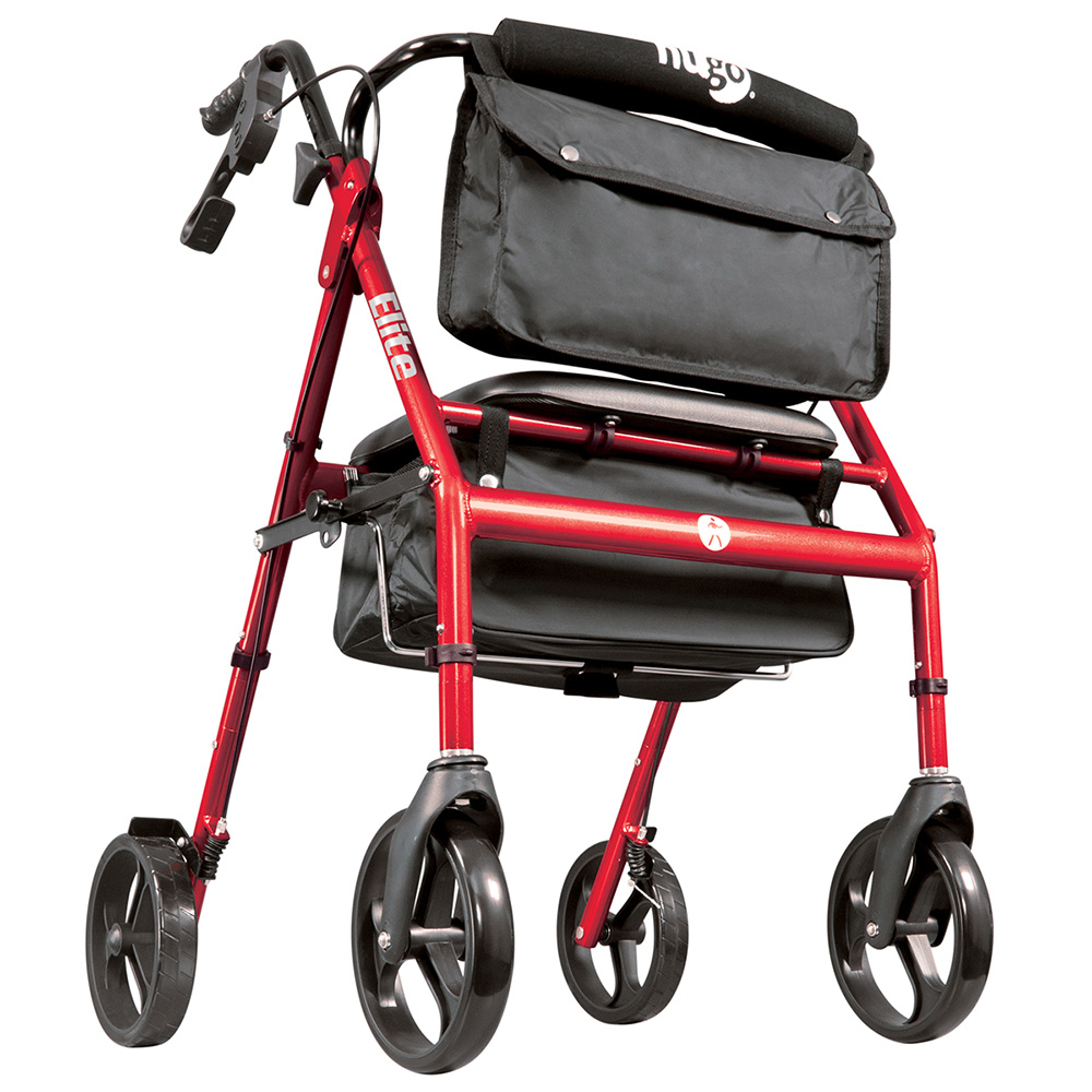 Elite Rollator Rolling Walker with Seat, Backrest and Saddle Bag (BLUE)