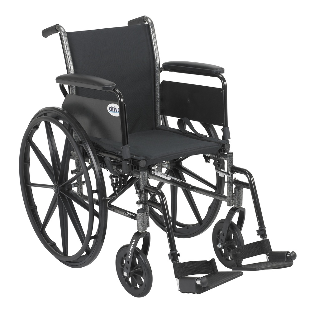 Cruiser III Light Weight Wheelchair with Flip Back Removable Arms (Flip Back Removable Desk Arms and Elevating Leg Rests, 20" Seat)